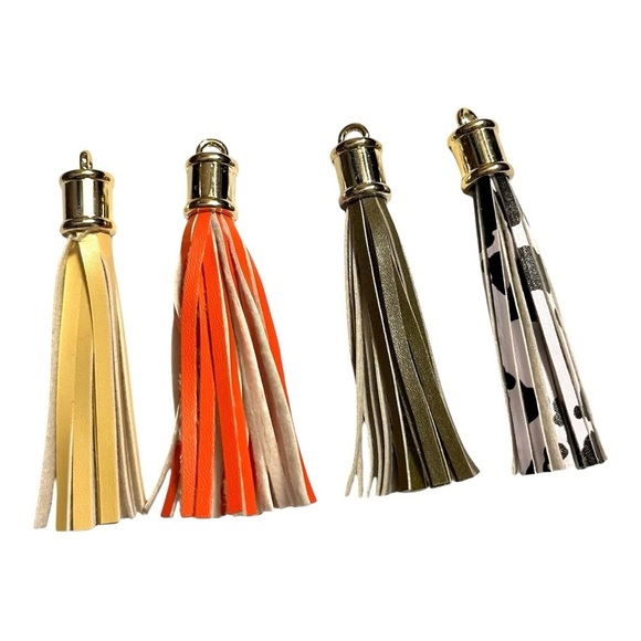 Tassels for purse charms zipper pulls key ring faux leather gold plastic top 3” - Picture 1 of 7
